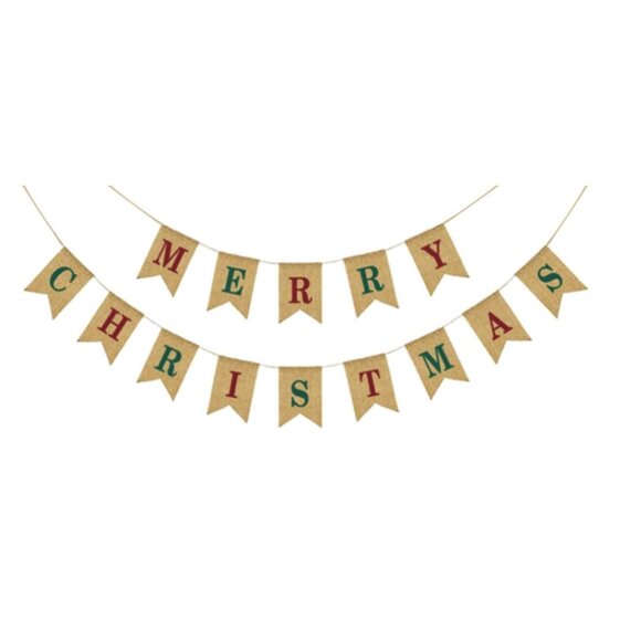Merry Christmas Burlap Garland / Banner - Christmas Party Winter Colorful Sign - Picture 1 of 10